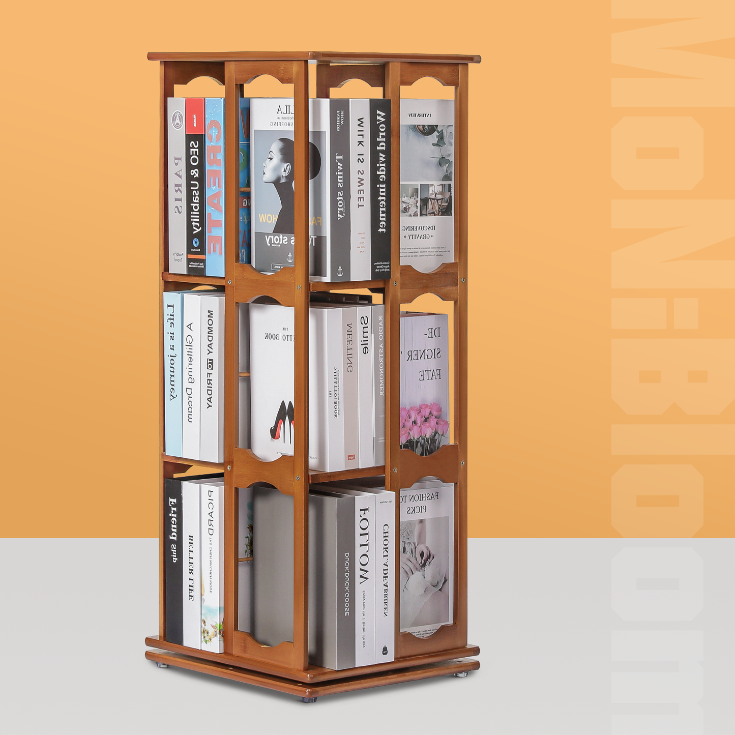 360°Swivel Bookshelf - Semi-Hollow Pattern - 15" - Brown