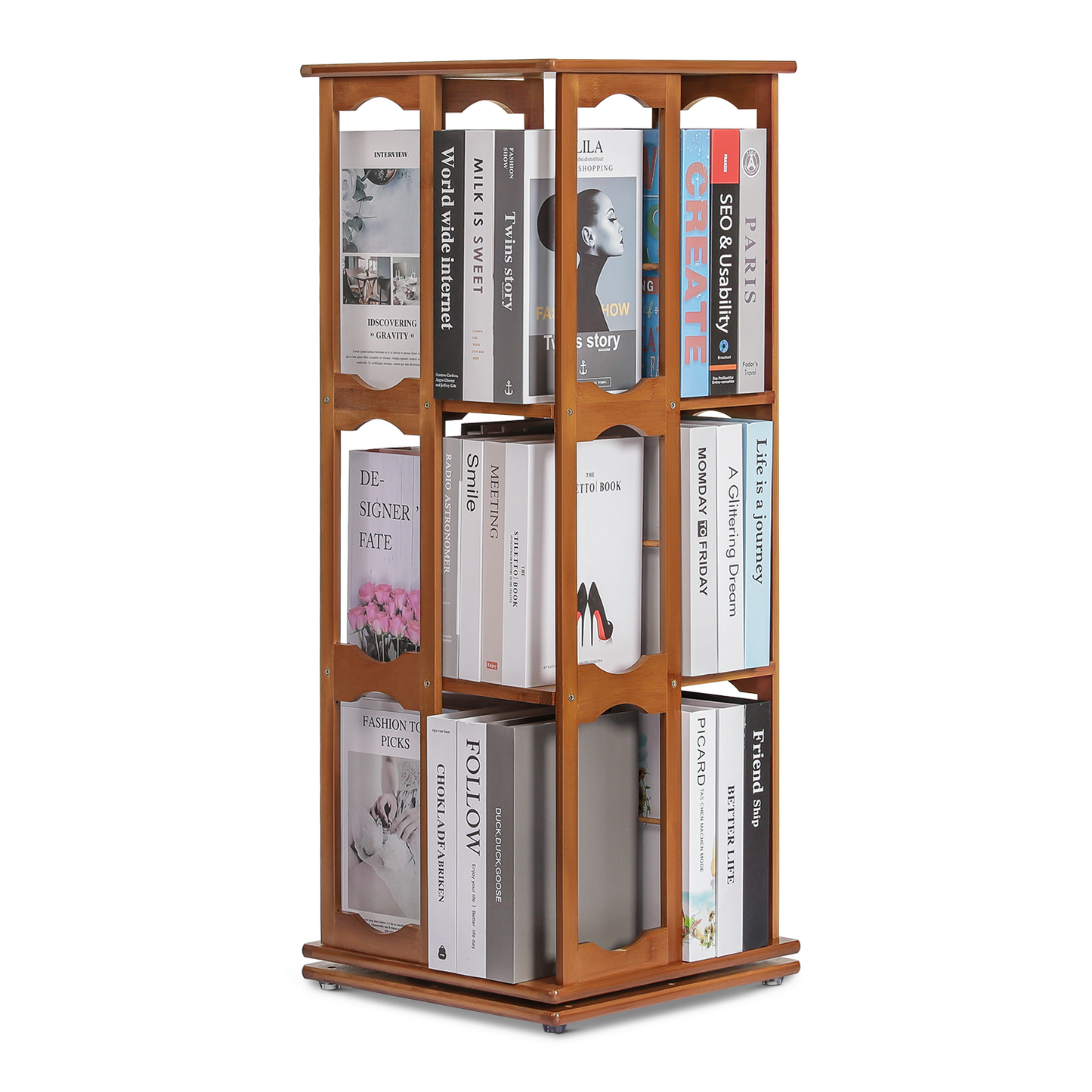 360°Swivel Bookshelf - Semi-Hollow Pattern - 15" - Brown