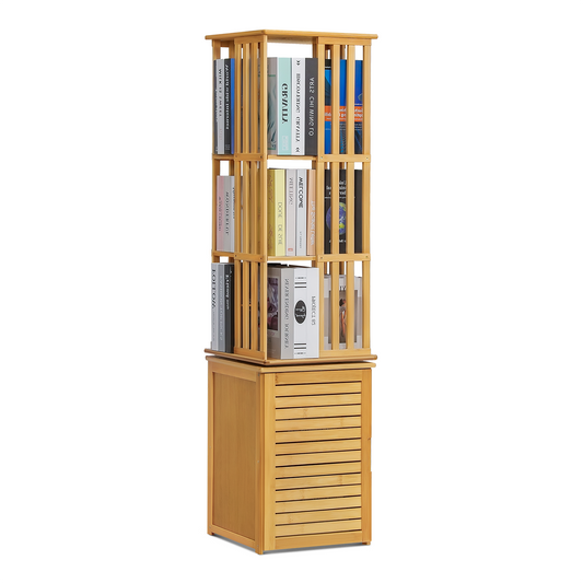 360°Swivel Bookshelf - Vertical Fence Pattern - with Bottom Cabinet Storage - 15" - Natural