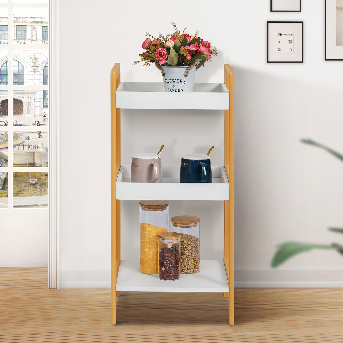 Simplified Multi-Functional Shelving Organizer - 14" - Natural Frame/White Shelf