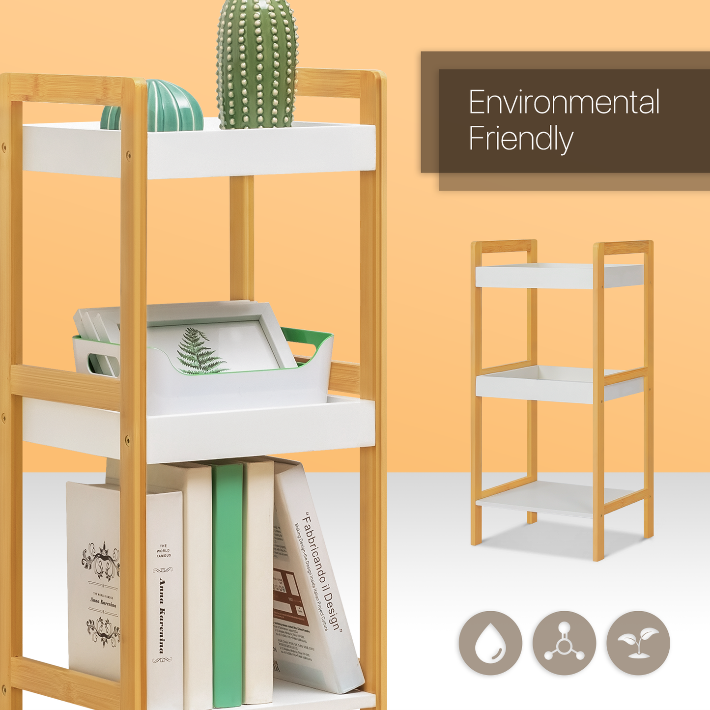 Simplified Multi-Functional Shelving Organizer - 14" - Natural Frame/White Shelf