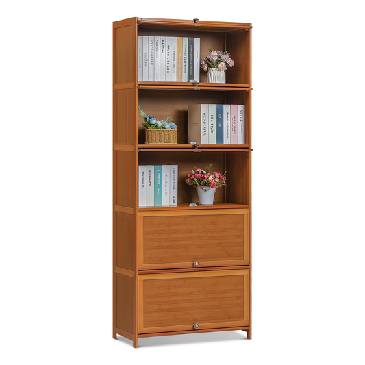 Slide Up Door Multi-Functional Storage Cabinet - 5 Tier - Brown
