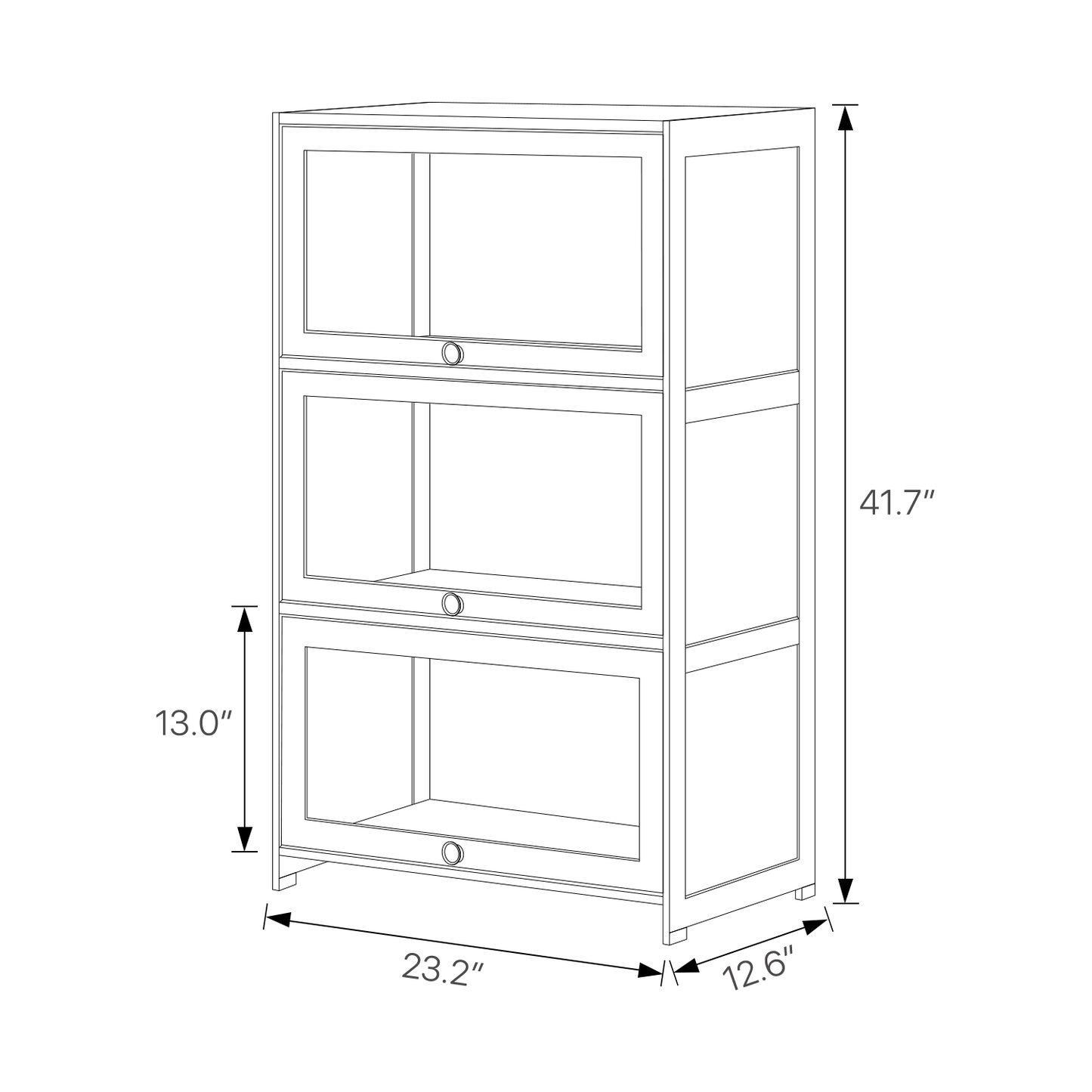 Slide Up Acrylic Panel Door Multi-Functional Storage Cabinet - 3 Tier - Brown