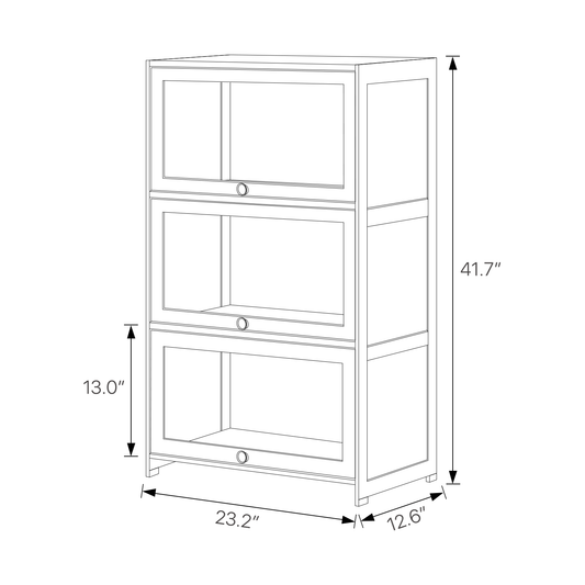 Slide Up Acrylic Panel Door Multi-Functional Storage Cabinet - 3 Tier - Brown