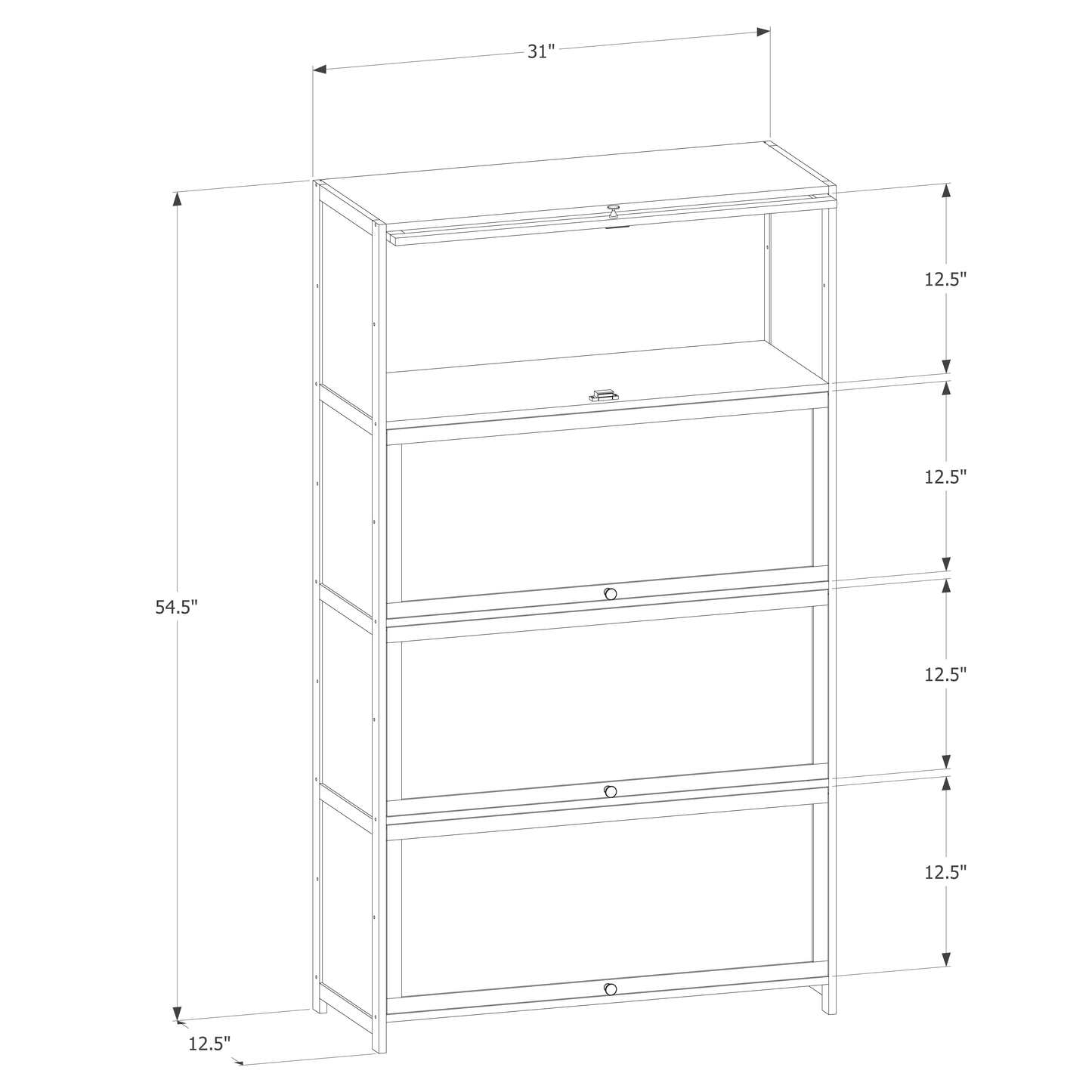 Slide Up Acrylic Panel Door Multi-Functional Storage Cabinet - 4 Tier - Brown