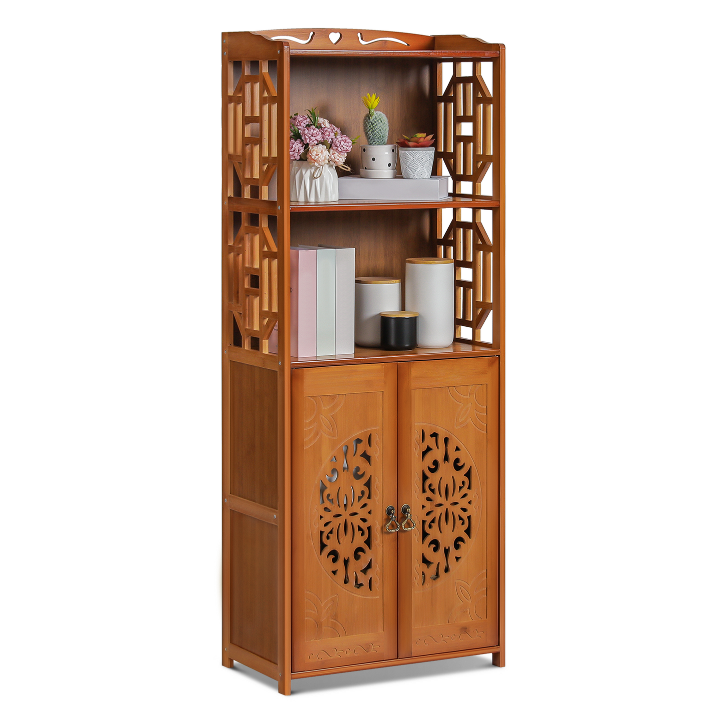 Oriental Multi-Functional Storage - with Engraved Cabinet Door - 4 Tier
