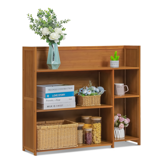 Multi-Functional Storage Organizer Shelf - Open Top - with Compartment Panel - 3 Tier - Brown