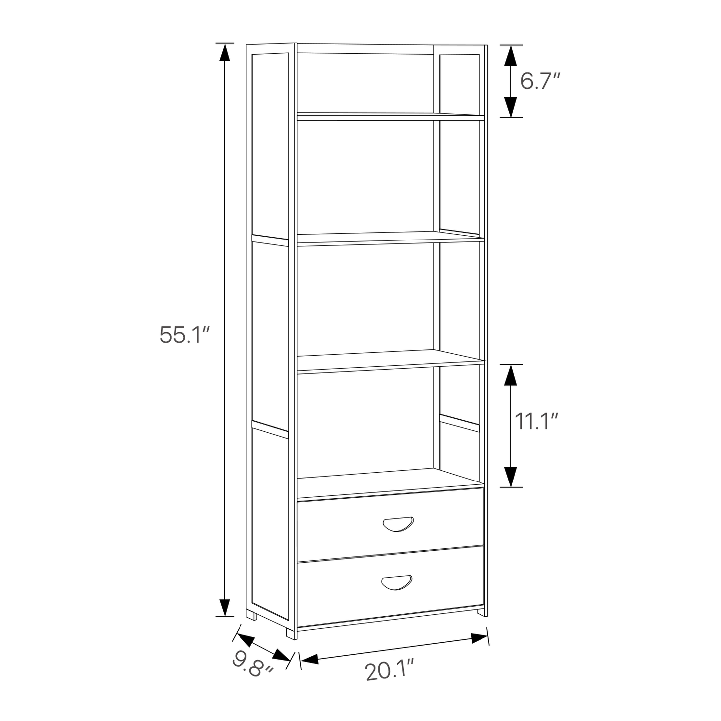 Multi-Functional Storage Organizer Shelf - Open Top - with Drawer - 20" - Brown