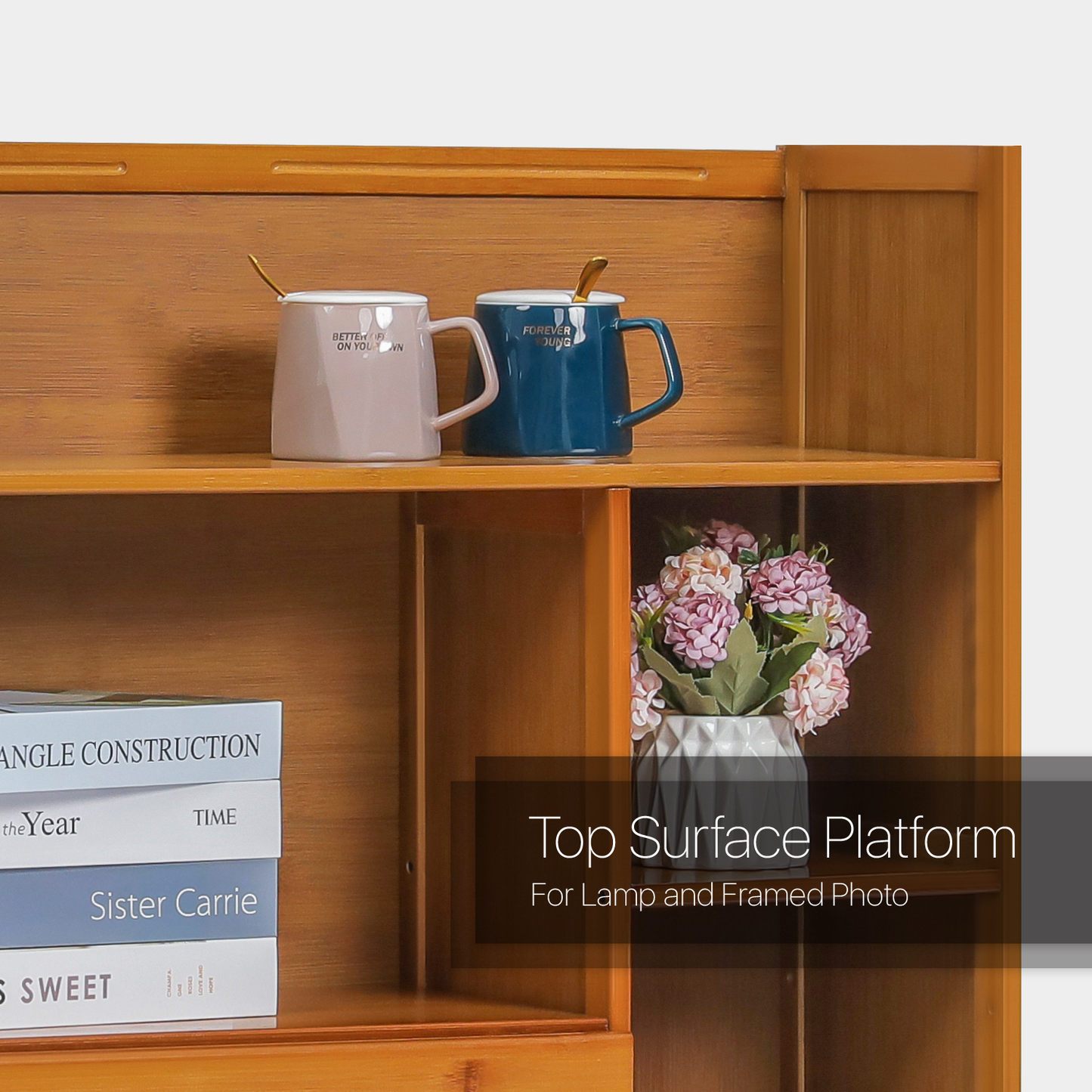 Multi-Functional Storage Organizer Shelf - Open Top - with Compartment Panel & Drawer - 3 Tier - Brown