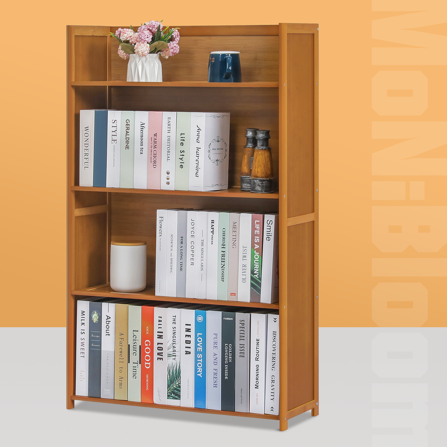 Simplified Multi-Functional Bookshelf - Open Top - 4 Tier - Brown