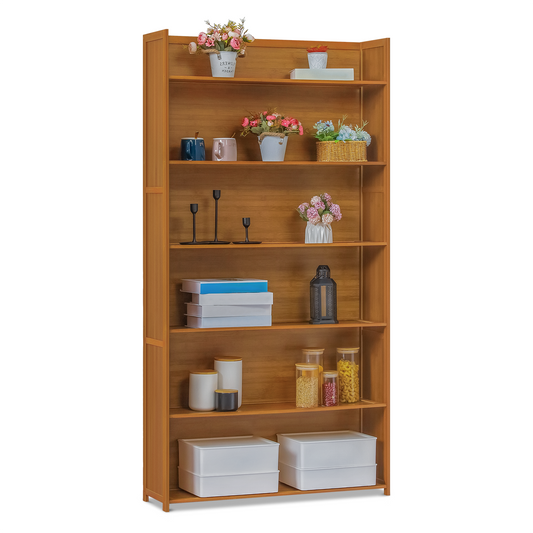 Simplified Multi-Functional Bookshelf - Open Top - 6 Tier - Brown