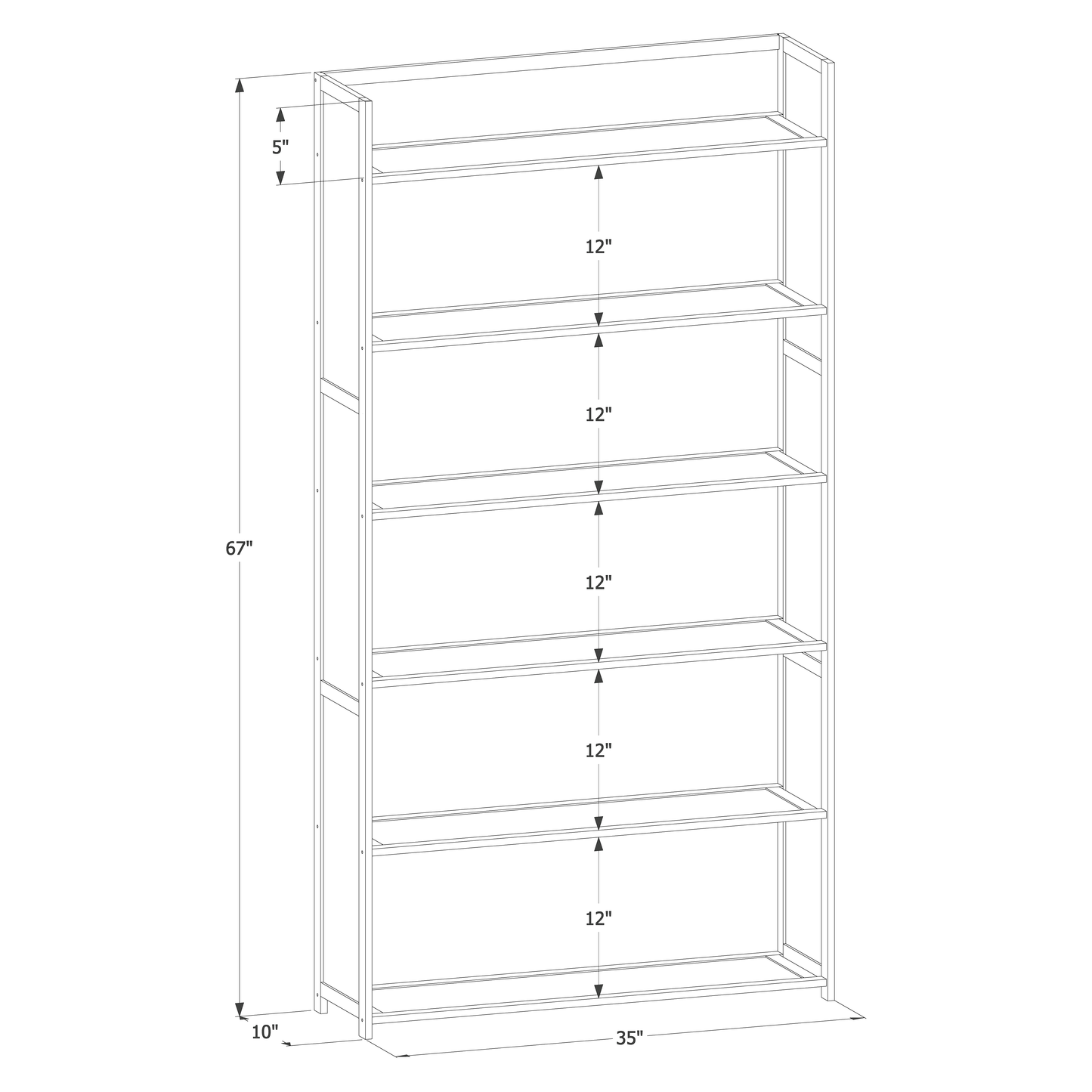 Simplified Multi-Functional Bookshelf - Open Top - 6 Tier - Brown