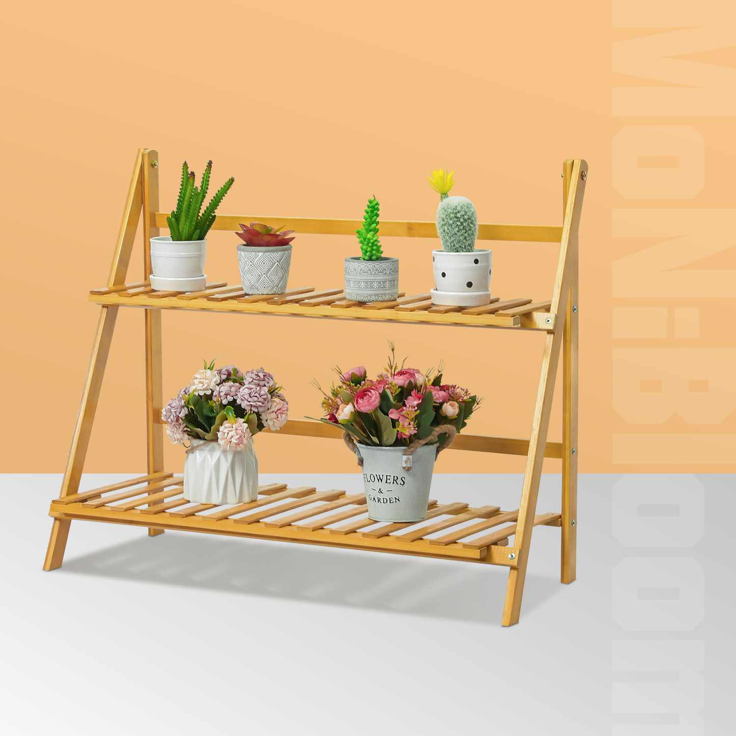 Foldable Flower Plant Rack - A Frame Stand Shelf - 2 Tier - Natural