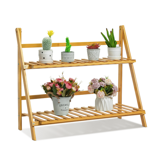 Foldable Flower Plant Rack - A Frame Stand Shelf - 2 Tier - Natural