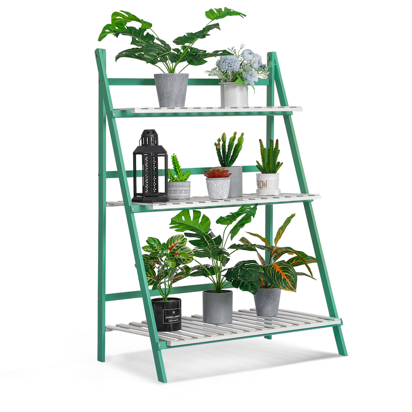 Foldable Flower Plant Rack - A Frame Stand Shelf - 3 Tier - Green/White