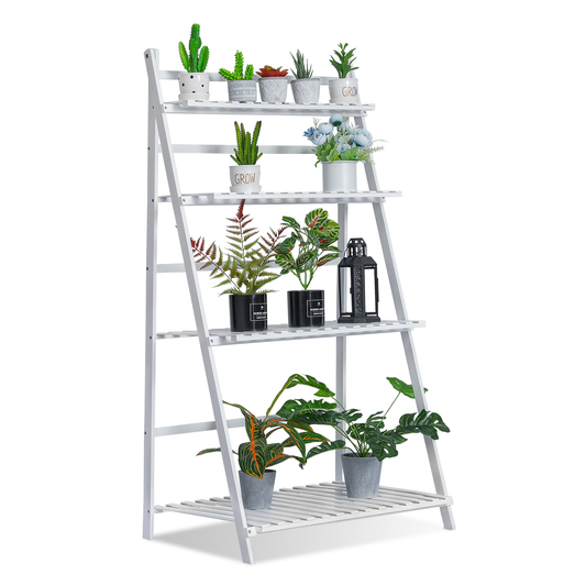 Foldable Flower Plant Rack - A Frame Stand Shelf - 4 Tier - White