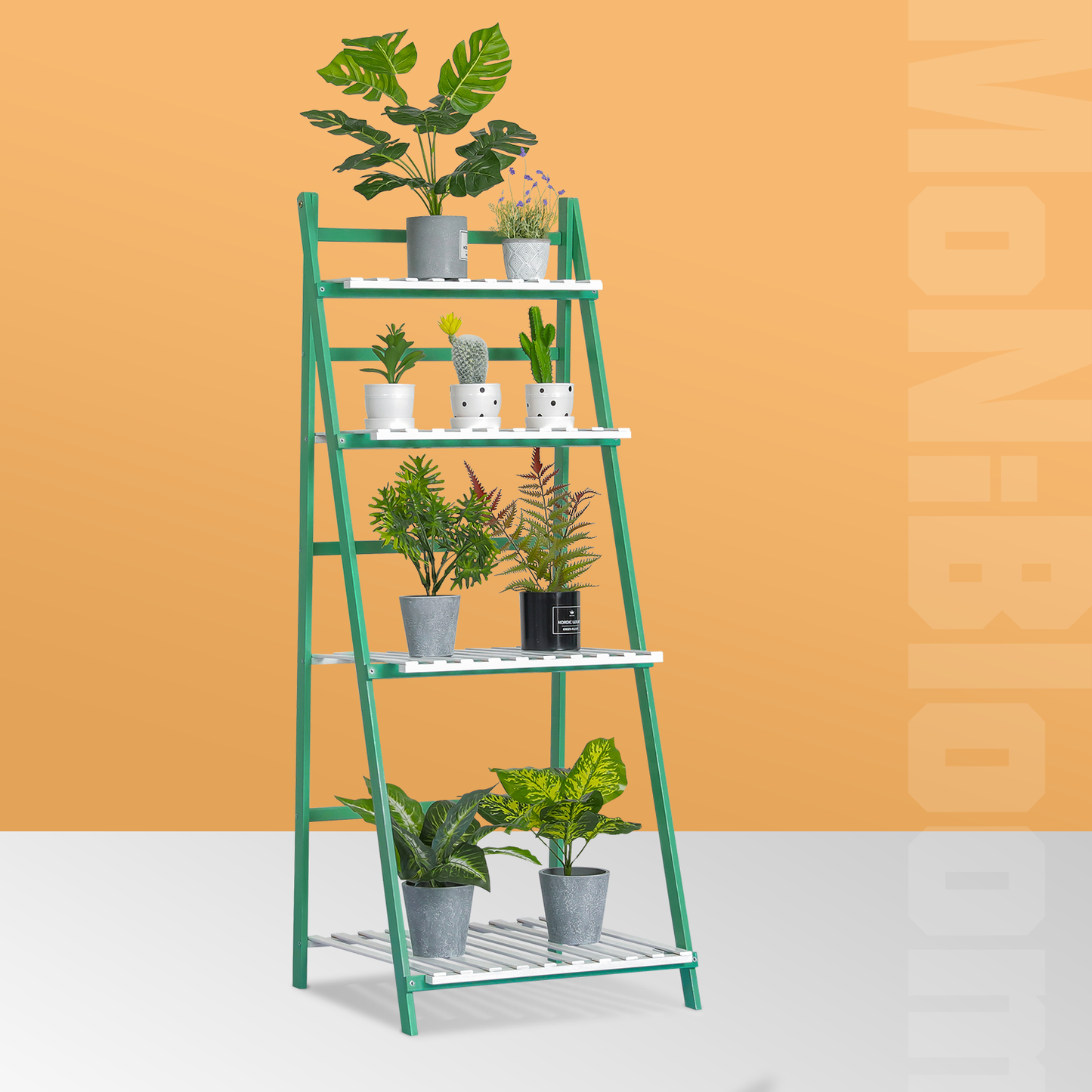 Foldable Flower Plant Rack - A Frame Stand Shelf - 4 Tier - Green/White