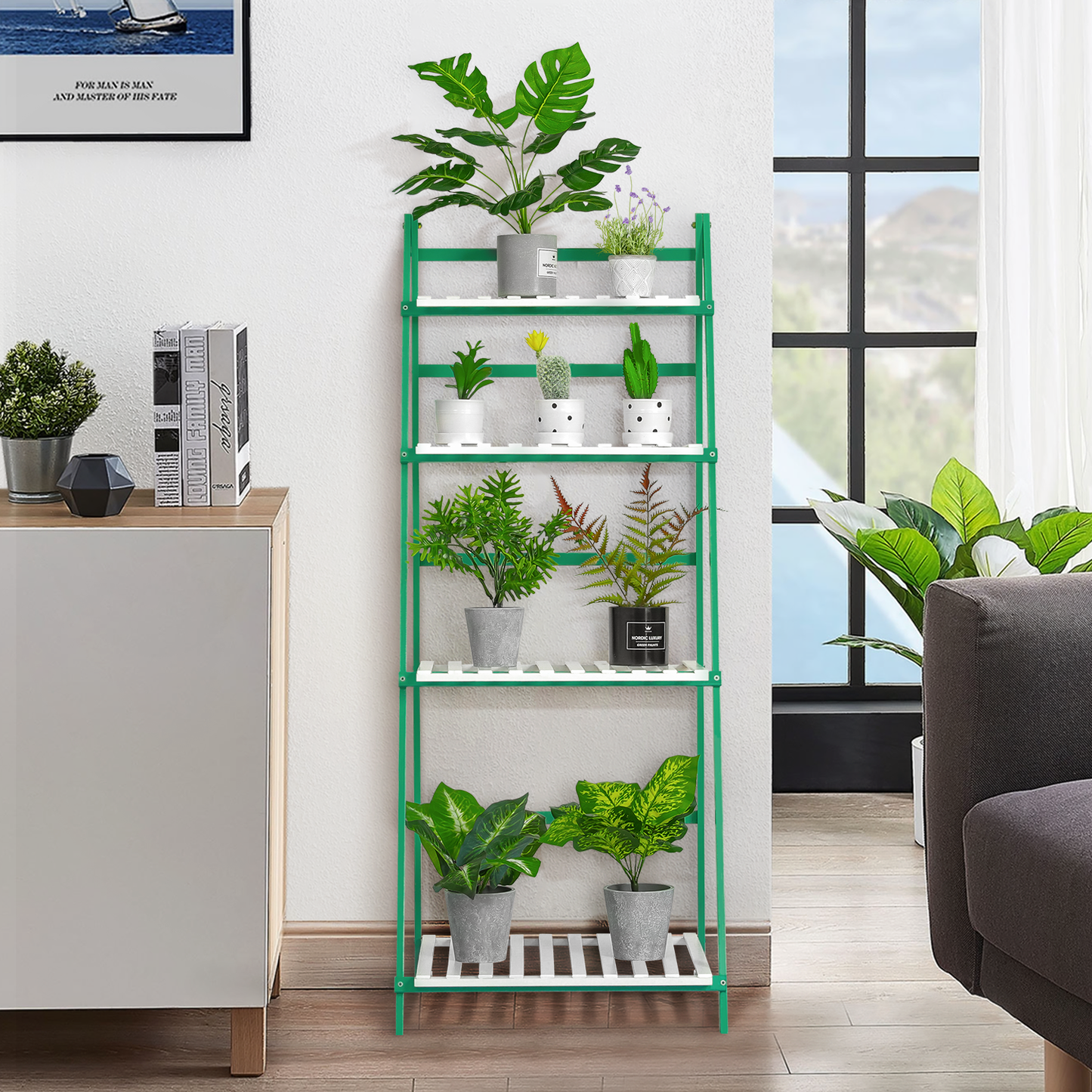 Foldable Flower Plant Rack - A Frame Stand Shelf - 4 Tier - Green/White