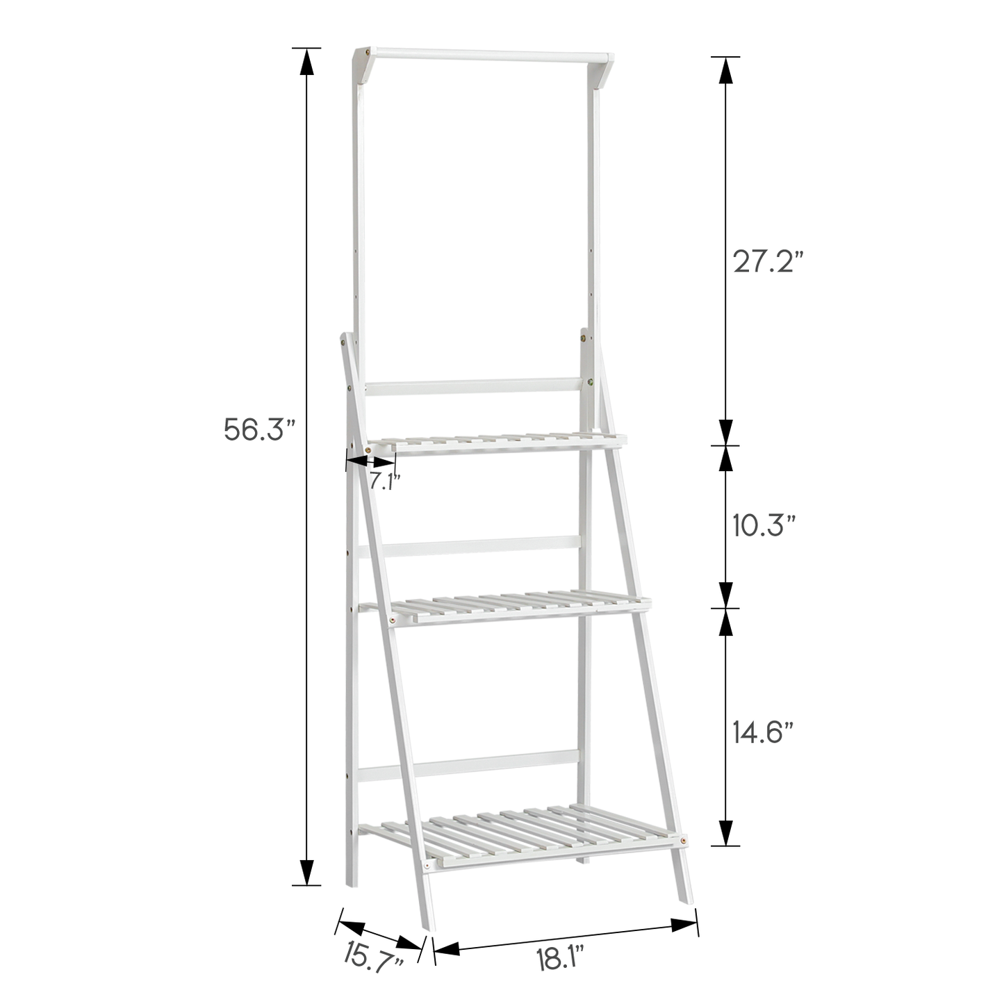 Foldable Flower Plant Rack - A Frame Stand Shelf - with Top Hanging Rod - 3 Tier - White