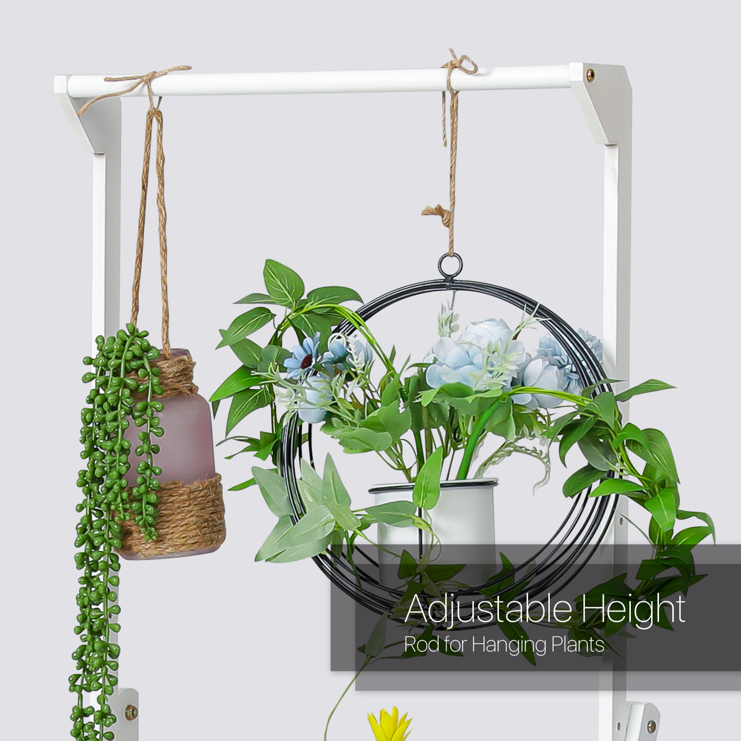 Foldable Flower Plant Rack - A Frame Stand Shelf - with Top Hanging Rod - 3 Tier - White