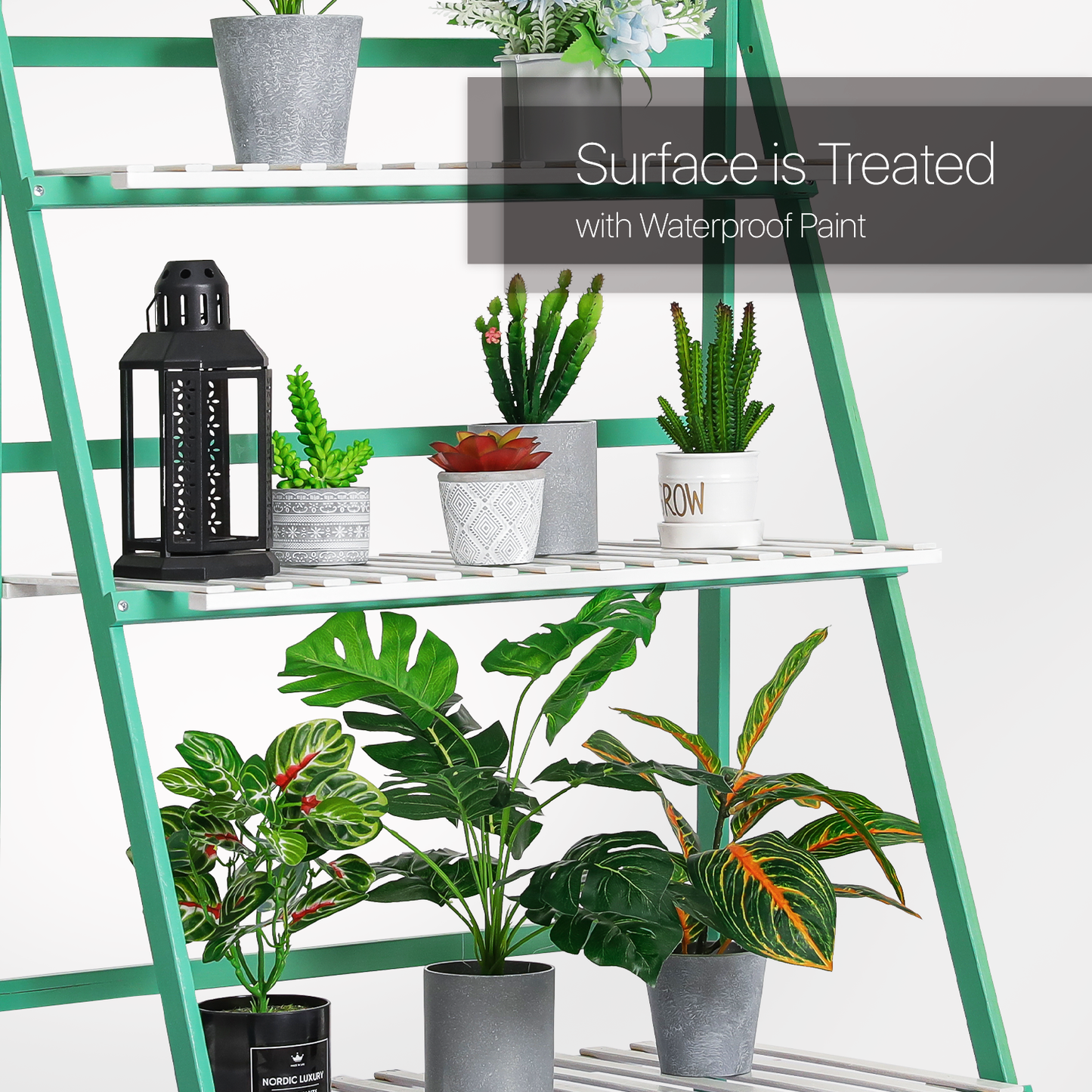 Foldable Flower Plant Rack - A Frame Stand Shelf - with Top Hanging Rod - 3 Tier - Green/White