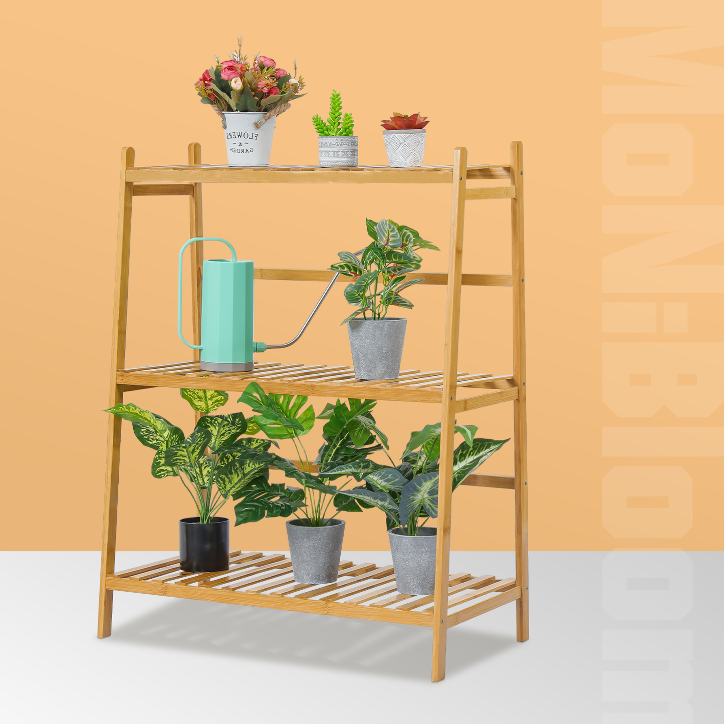 Trapezoid Flower Plant Rack - 3 Tier - Natural