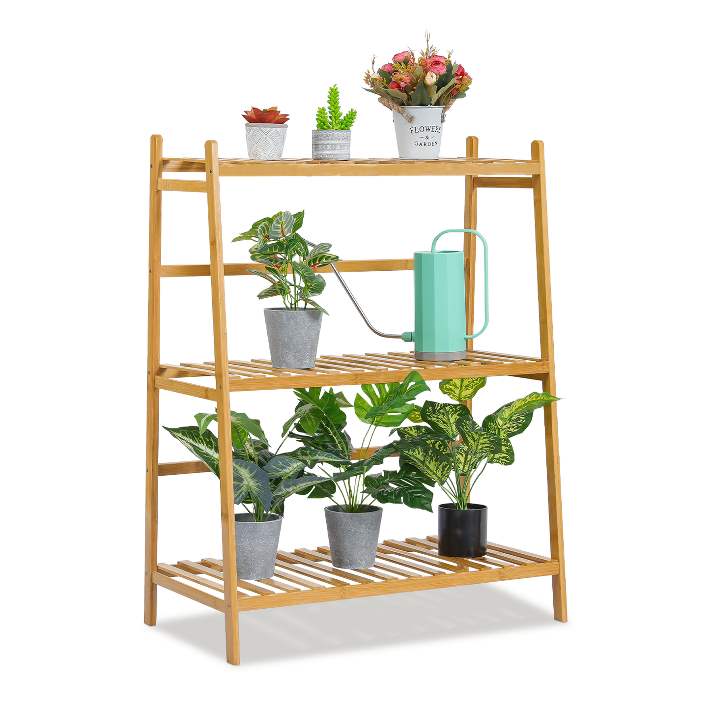Trapezoid Flower Plant Rack - 3 Tier - Natural