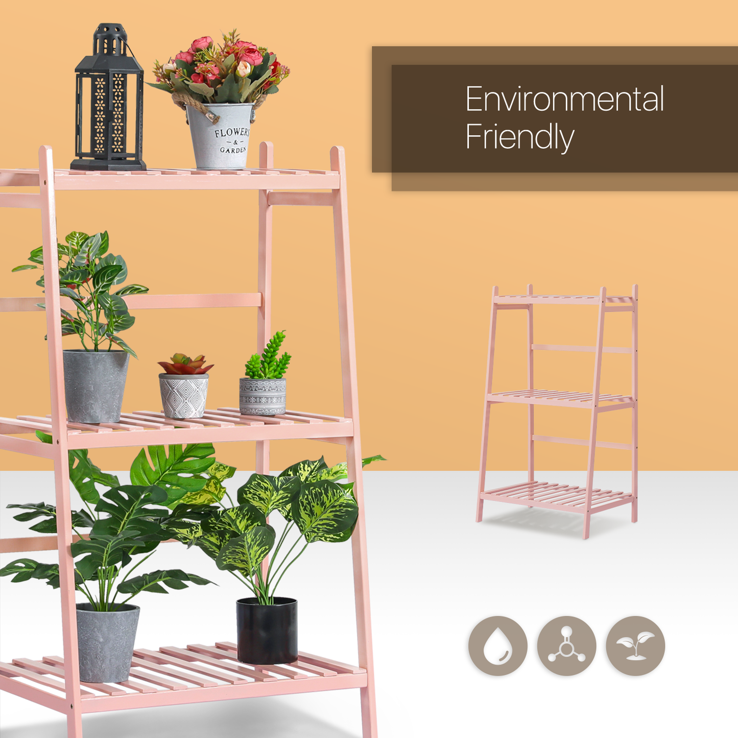 Trapezoid Flower Plant Rack - 3 Tier - Pink