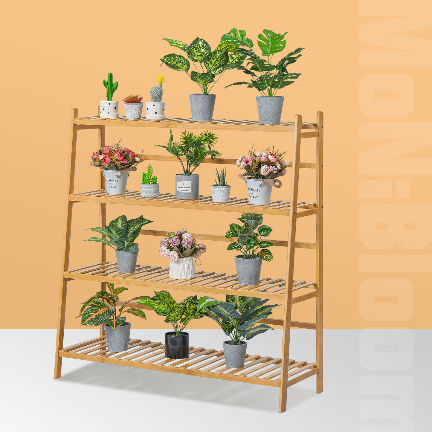 Trapezoid Flower Plant Rack - 4 Tier - Natural