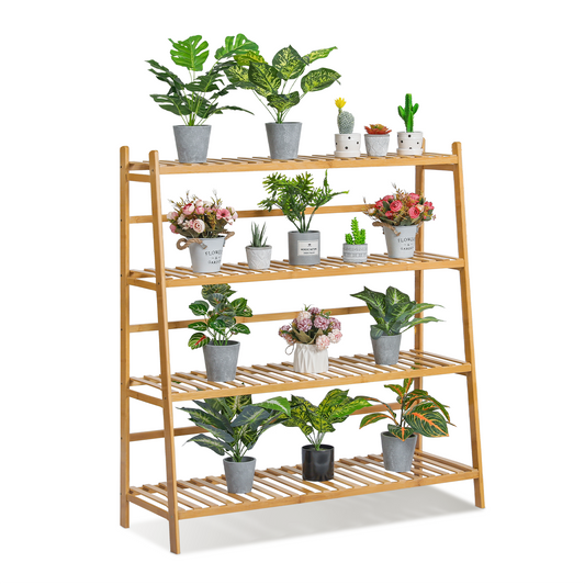 Trapezoid Flower Plant Rack - 4 Tier - Natural