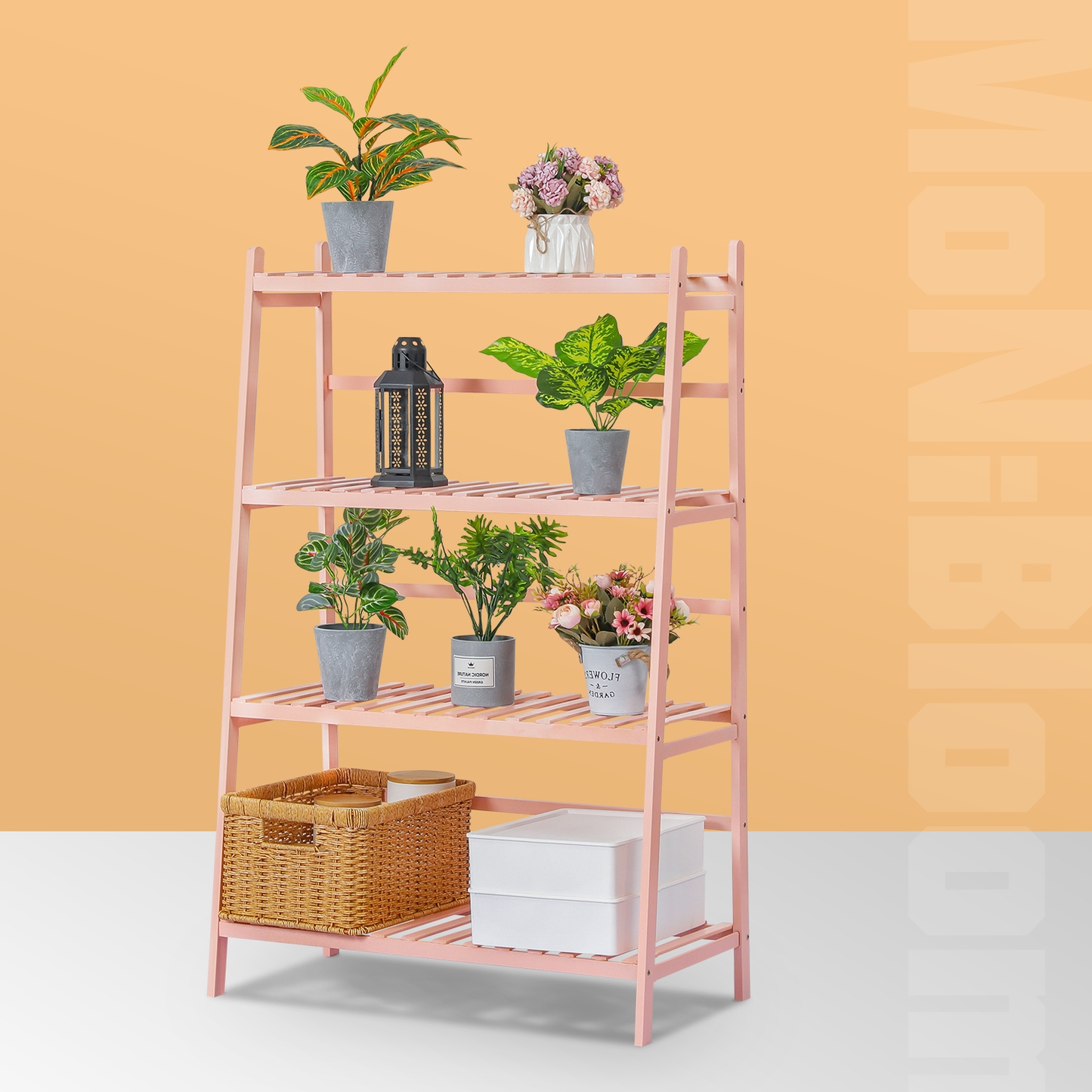 Trapezoid Flower Plant Rack - 4 Tier - Pink