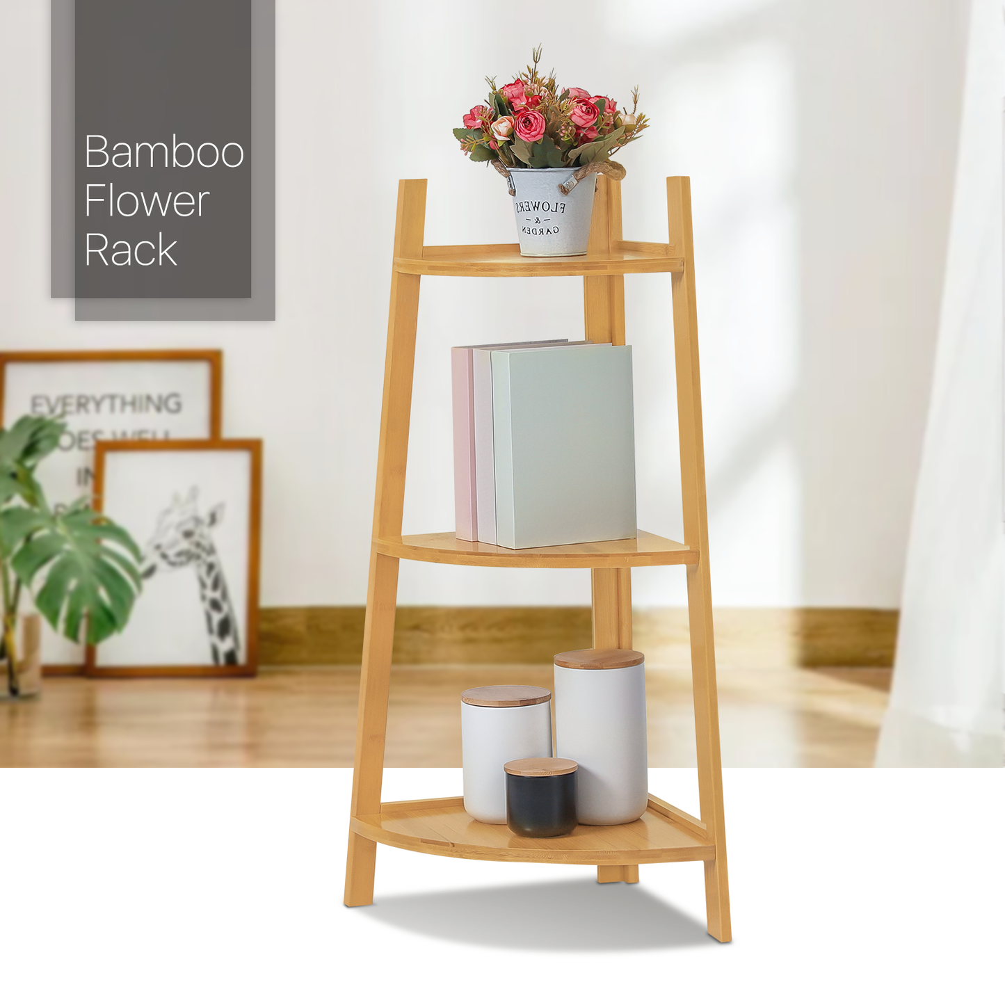 Corner Stand Flower Plant Rack - Natural