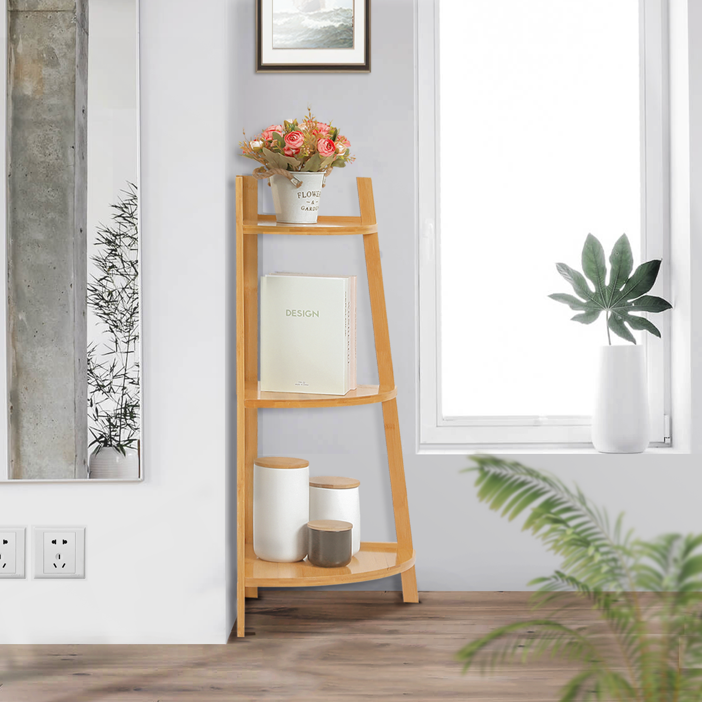 Corner Stand Flower Plant Rack - Natural