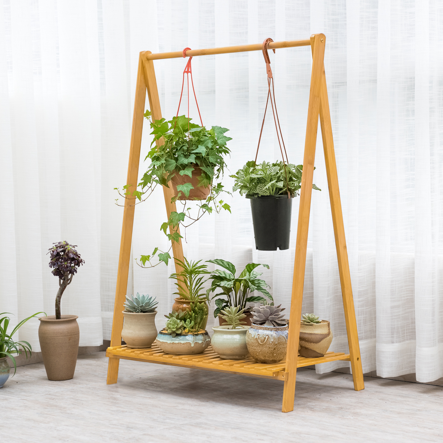 Portable Flower Plant Rack - A Frame Stand Shelf - 27" - Natural