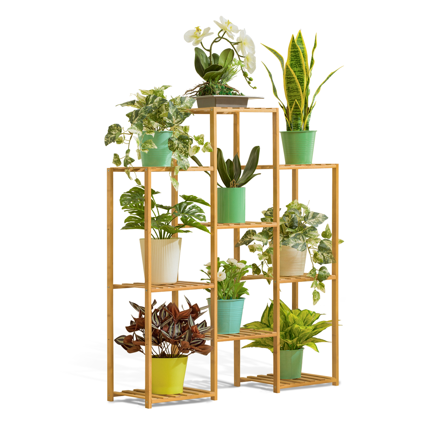 Flower Plant Stand Display Shelf - 9 Potted Plant Holder - Natural