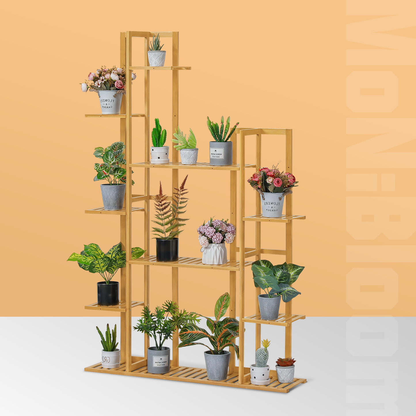 Flower Plant Stand Display Shelf - 14 Potted Plant Holder - Natural