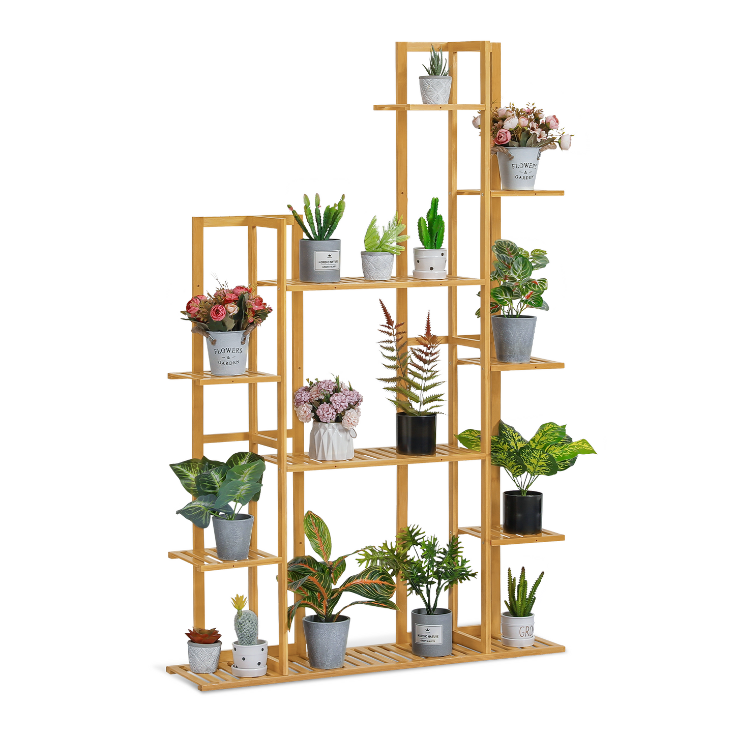 Flower Plant Stand Display Shelf - 14 Potted Plant Holder - Natural