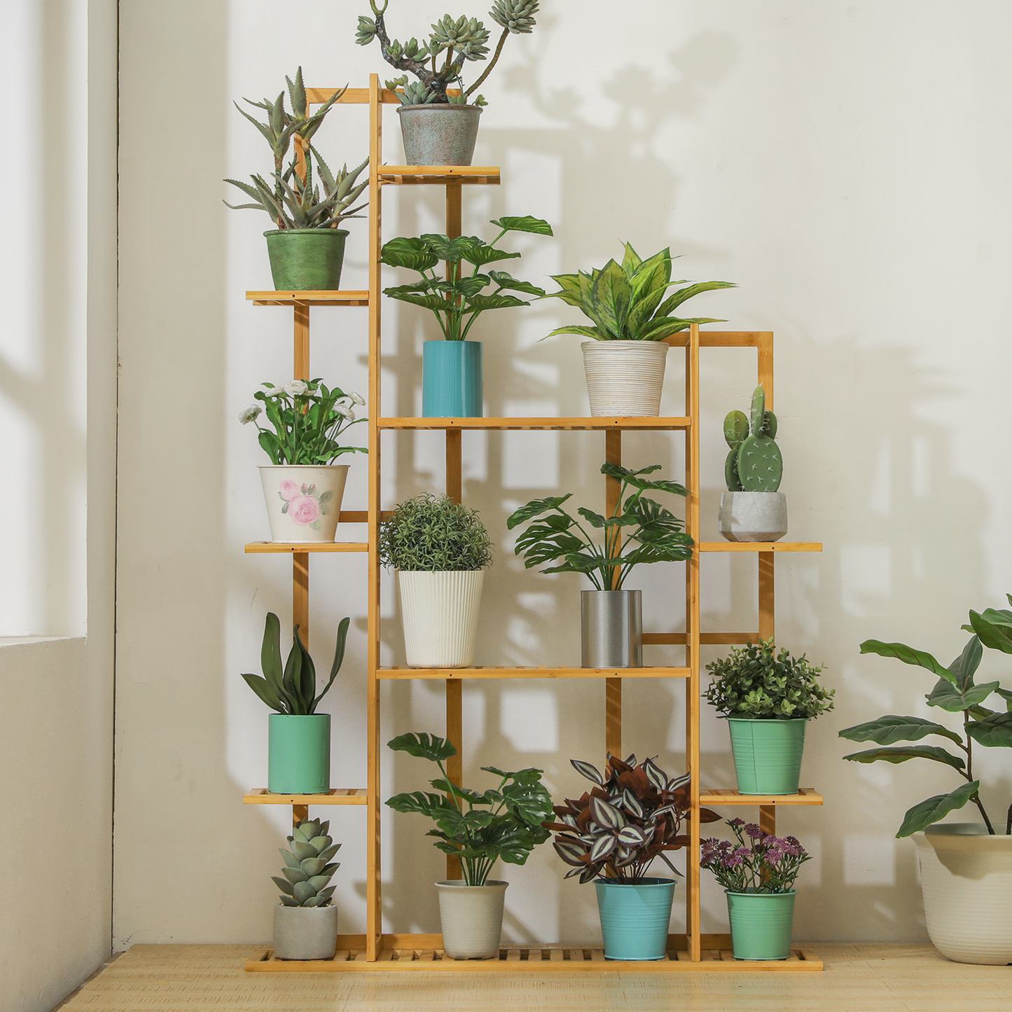 Flower Plant Stand Display Shelf - 14 Potted Plant Holder - Natural