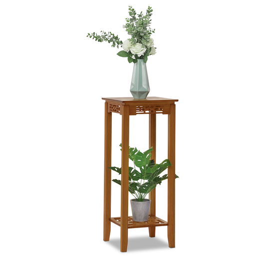 Oriental Vintage Flower Plant Stand - Antique Frame Display Shelf - Square Holder