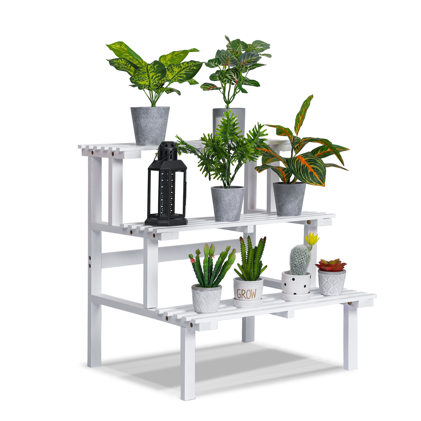 Garden Flower Plant Display Shelf - Stair Style - White