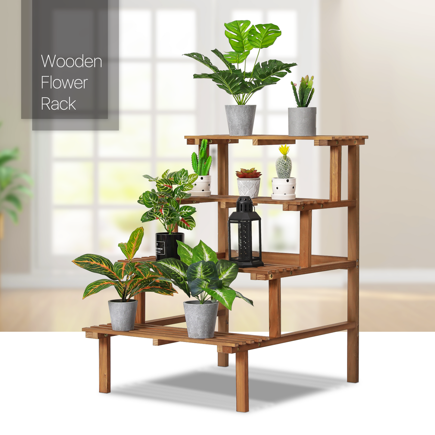 Garden Flower Plant Display Shelf - Stair Style - Carbonized