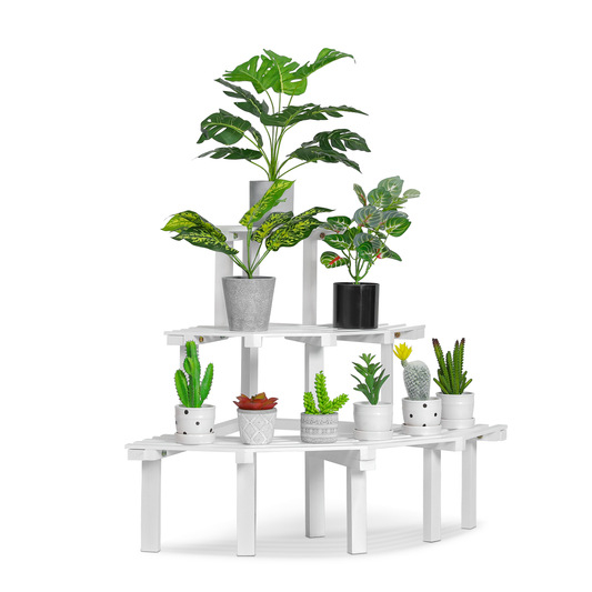 Garden Flower Plant Coner Display Shelf - Stair Style - White