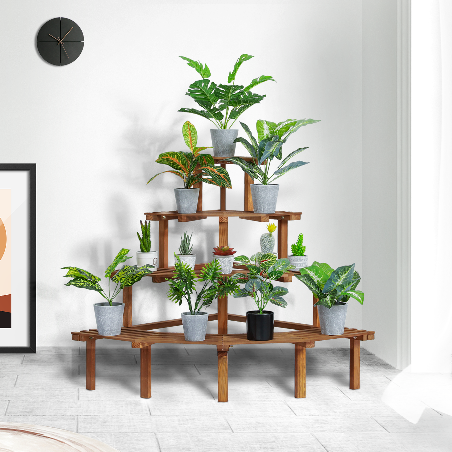 Garden Flower Plant Coner Display Shelf - Stair Style - Carbonized