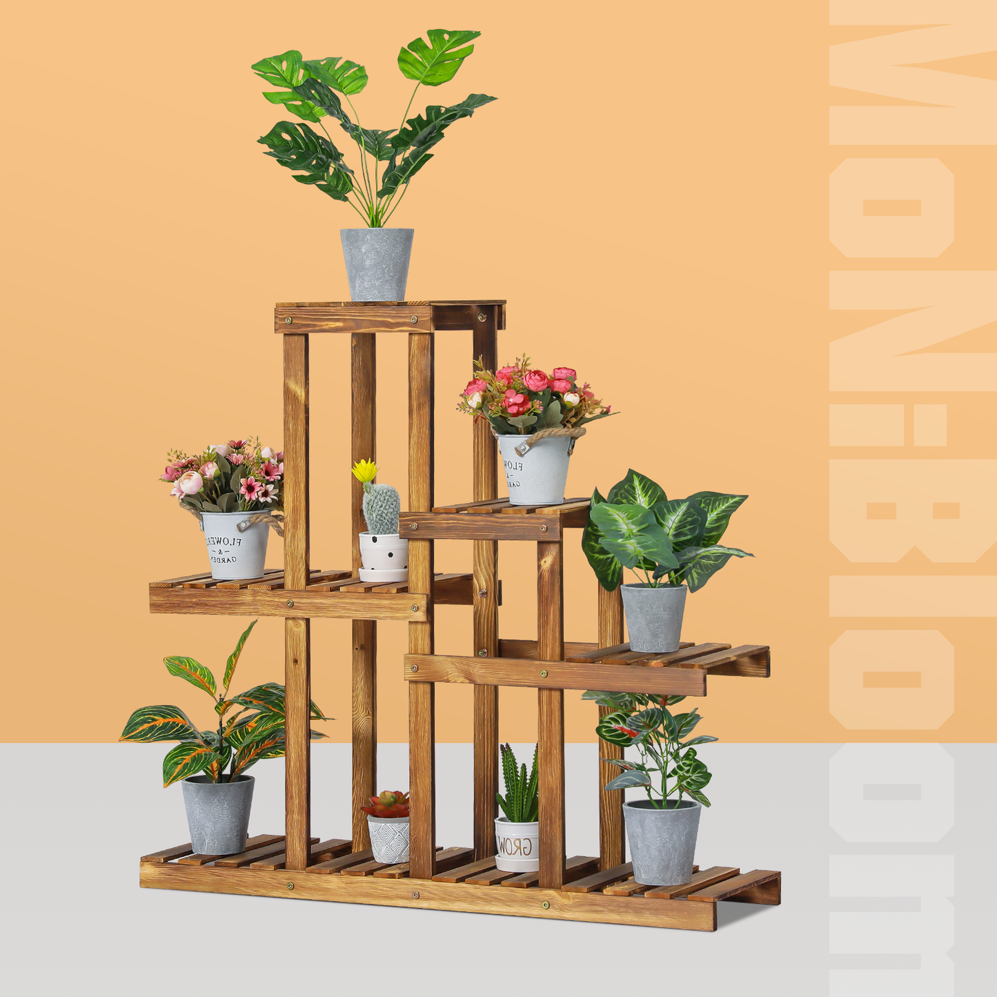 Flower Plant Stand Display Shelf - 9 Potted Plant Holder - Carbonized