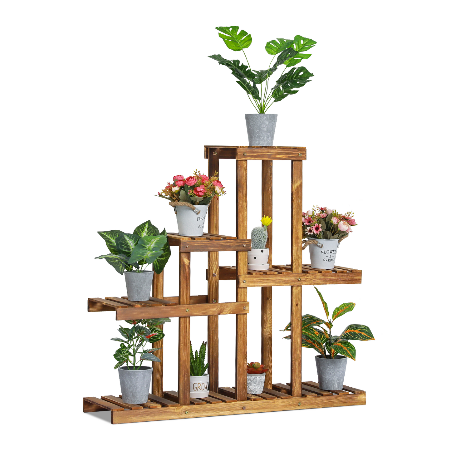 Flower Plant Stand Display Shelf - 9 Potted Plant Holder - Carbonized