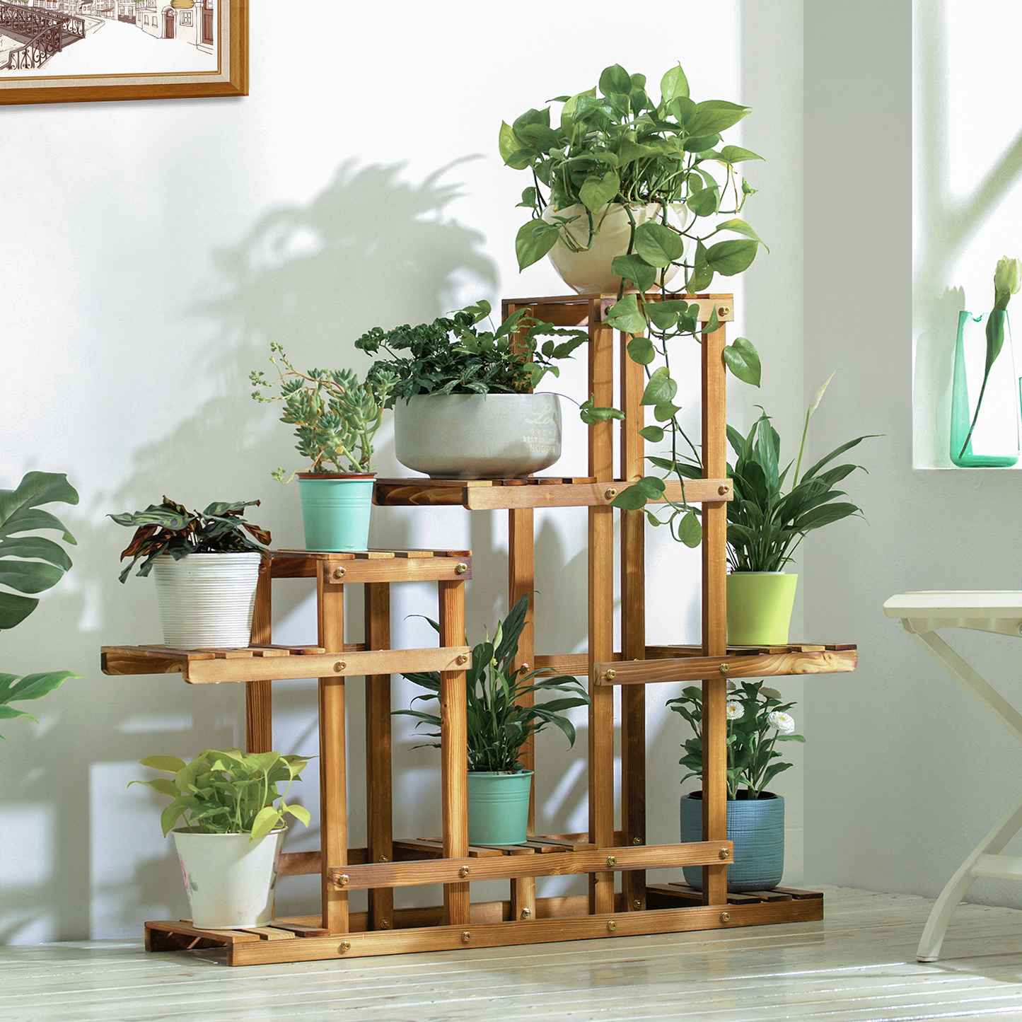 Flower Plant Stand Display Shelf - 8 Potted Plant Holder - Carbonized