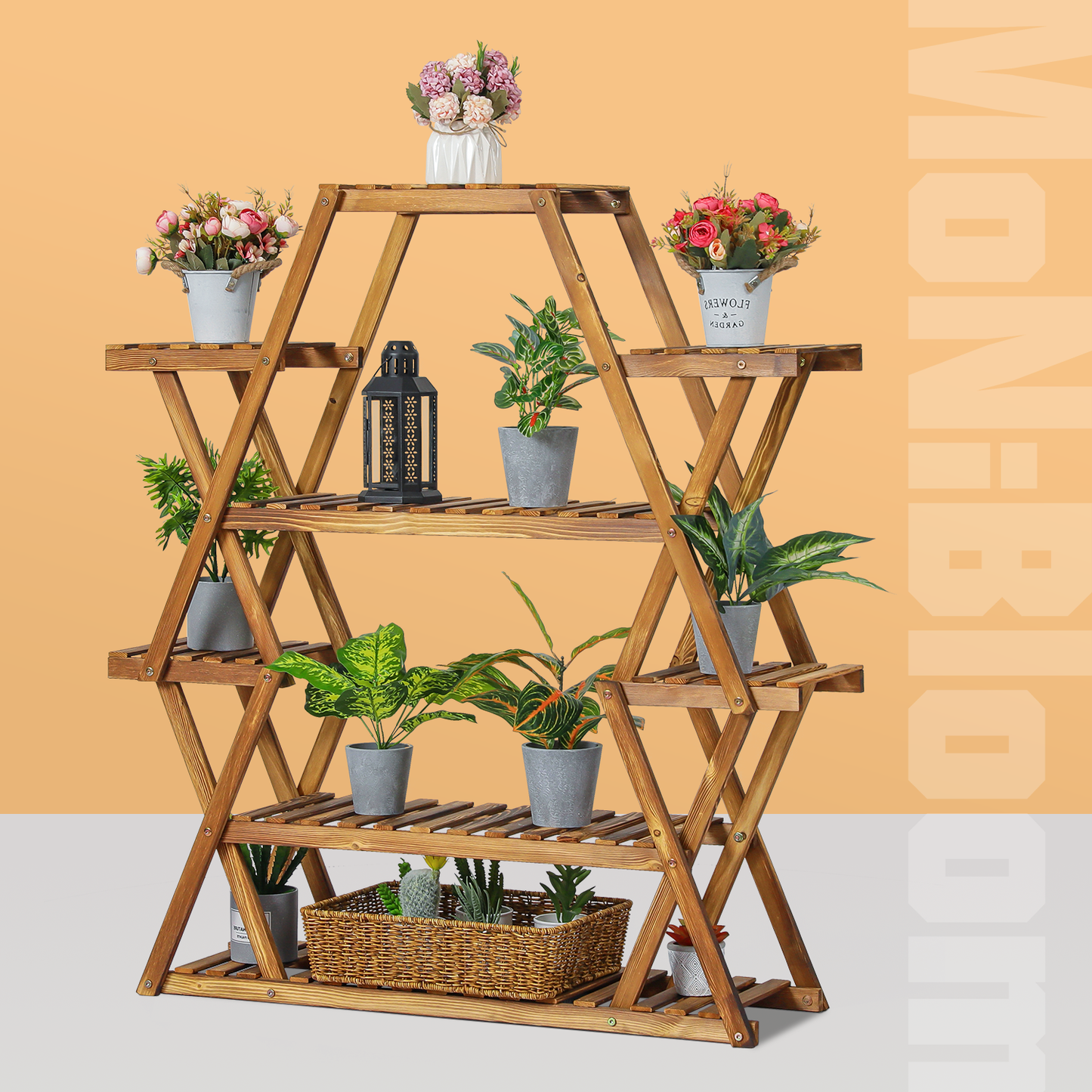 Flower Plant Stand Display Shelf - Zip-Zag Layer - 13 Potted Plant Holder - Carbonized