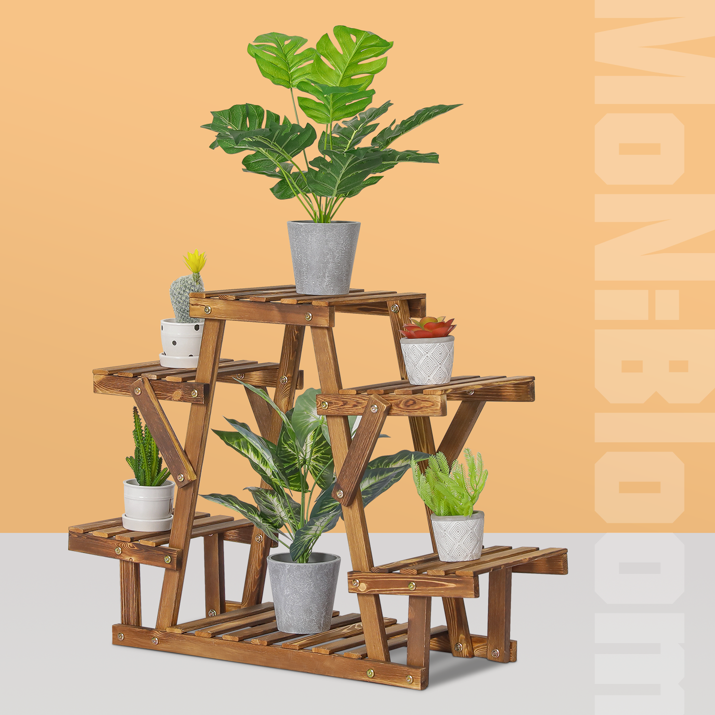 Flower Plant Stand Display Shelf - 6 Potted Plant Holder - Carbonized