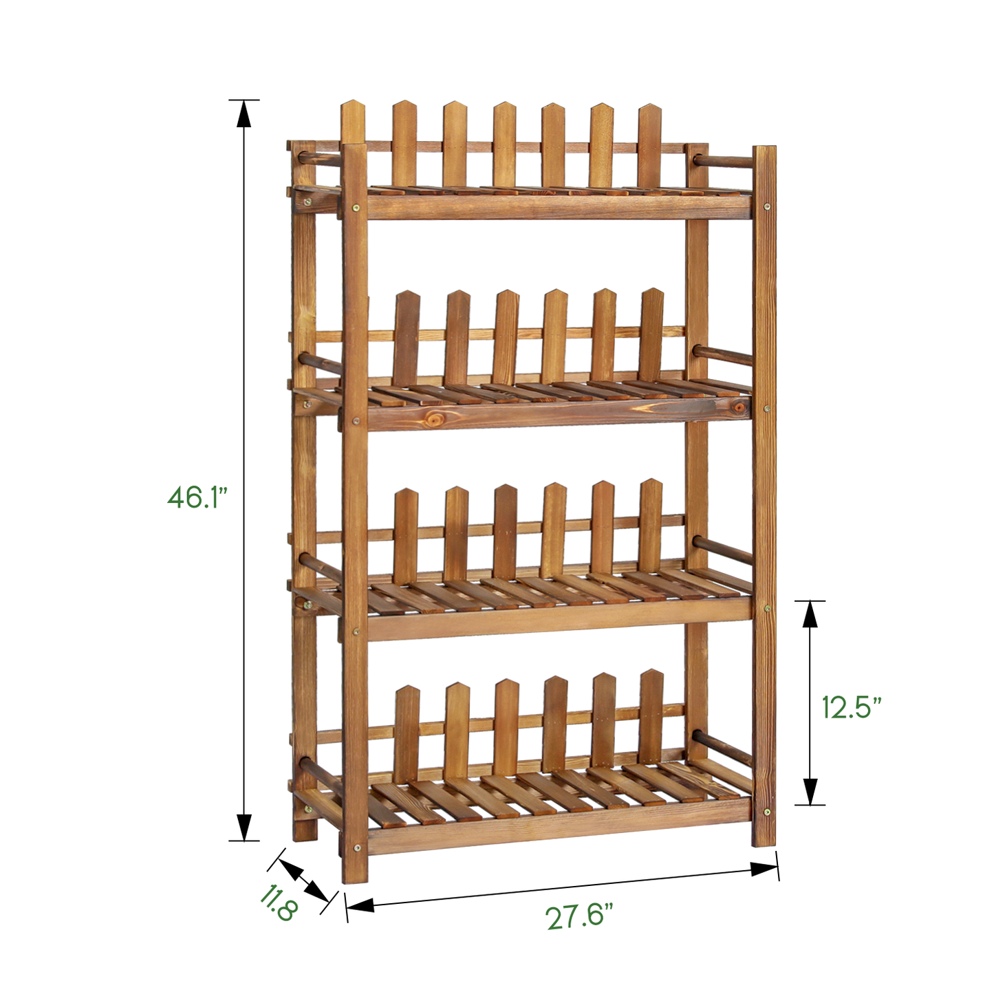 Flower Plant Stand Display Shelf - with Fence - 4 Tier - Carbonized