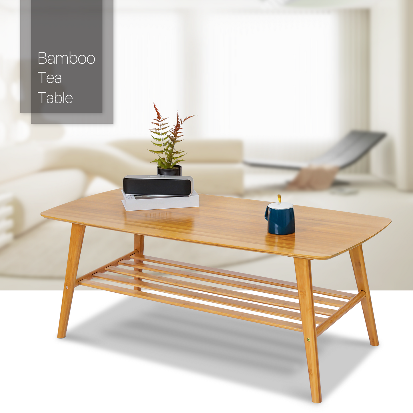 Rectangular Dual Tier Coffee Table - 2 Tiers 39.3", Natural